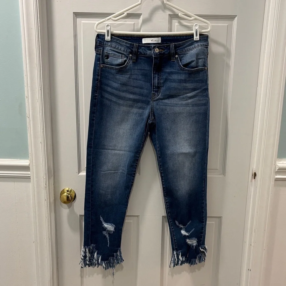 KanCan High Rise Skinny Ankle Jeans Ratana Fringe Hem Distressed Size 13/30 NWOT